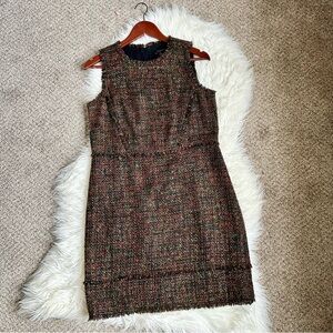 Ann Taylor Brown Multicolor Tweed Sheath Midi Dress Size 8P